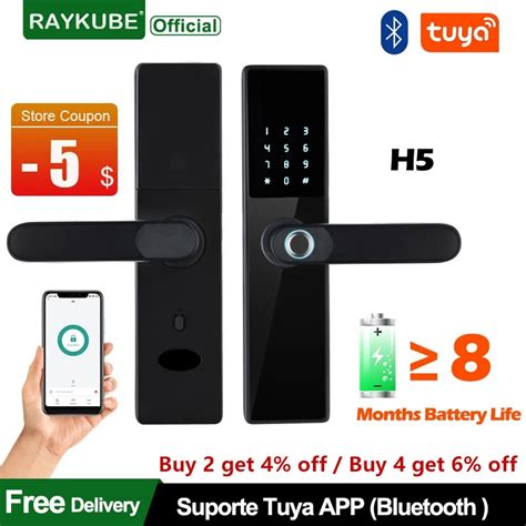 Raykube H5 Biometric Fingerprint Smart Door Lock Via Tuya App Bluetooth Remote Unlock Key