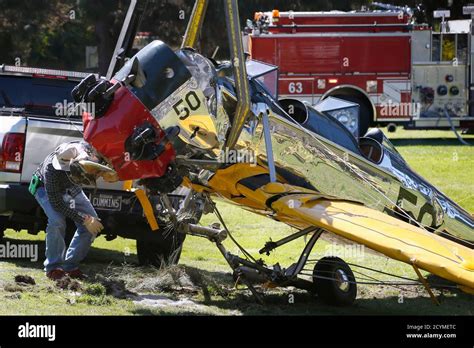 Actor Harrison Fords Damaged Airplane Is Taken Away After Its Crash