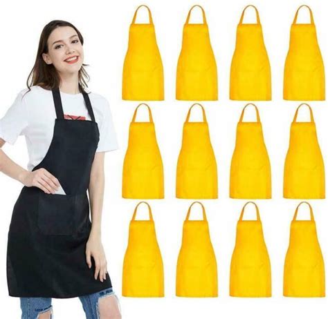 Nobondo 12 Pack Yellow Bib Apron Uni Yellow Apron Bulk With 2 Roomy