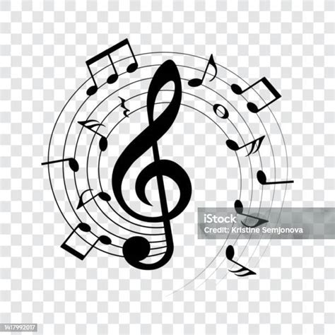 Music Notes Design Element Music Notes On Stave Around The Treble Clef Isolated Vector