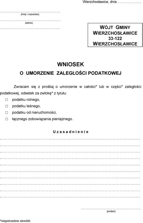 WNIOSEK O UMORZENIE ZALEGŁOŚCI PODATKOWEJ PDF Free Download