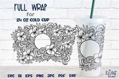 Hawaiian Flower Svg Hibiscus Cup Wrap Svg 24 Oz Cup