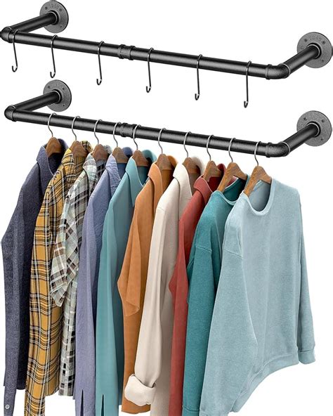 Oropy Industrial Pipe Clothes Bar Rack Set Of Cm Wall Mounted