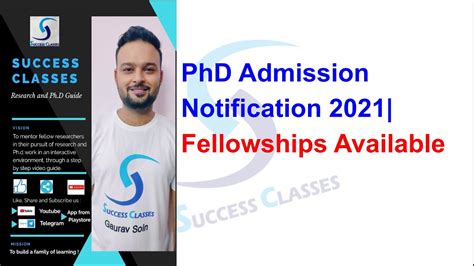 Phd Admission Notification 2021 Fellowships Available Youtube