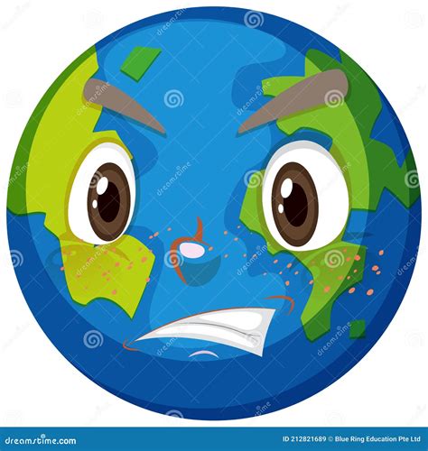 Earth Cartoon Character With Angry Face Expression On White Background