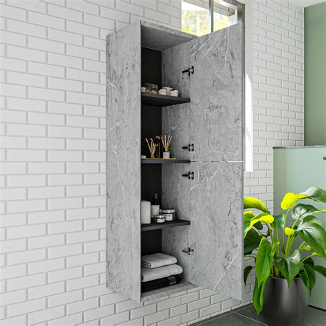 Grade A1 Stone Effect Wall Mounted Tall Bathroom Cabinet 400mm Arragon Better Bathrooms