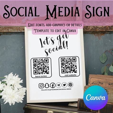 Social Media Sign Template Qr Code Sign Editable Small Business Sign Printable Instagram