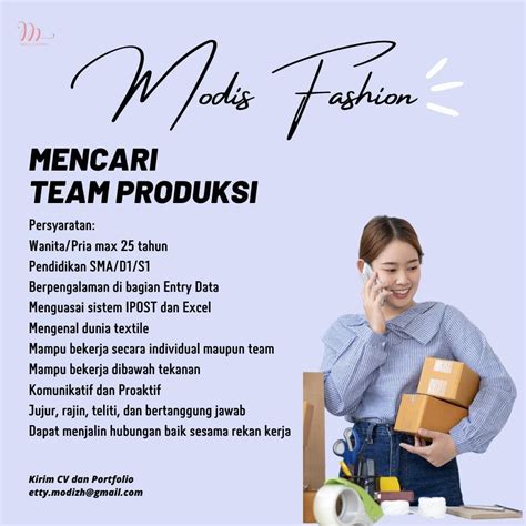 Lowongan Kerja Posisi Sebagai Team Produksi Untuk Modis Fashion