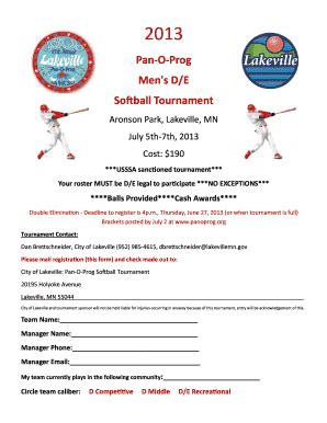 Fillable Online Softball Registration Form Pan O Prog Fax Email Print