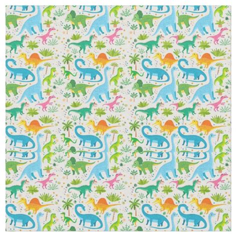 Pink Dinosaur Pattern Kids Fabric | Zazzle