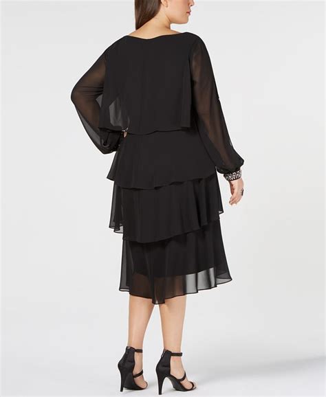 Sl Fashions Plus Size Tiered Ruffled Chiffon Dress Macys