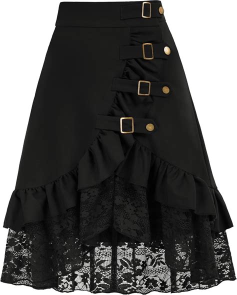 Belle Poque Womens Steampunk Gothic Vintage Victorian Gypsy Hippie Party Skirt Black 1 Large