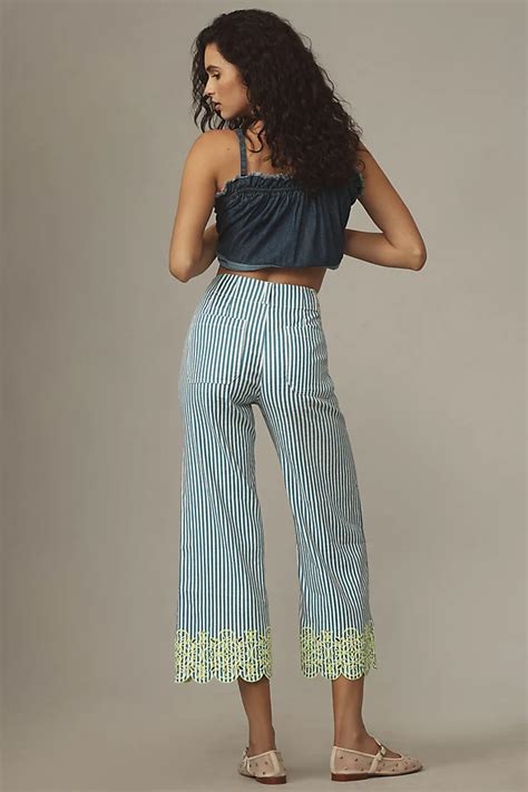 The Colette Cropped Wide Leg Pants By Maeve Embroidered Linen Edition Anthropologie