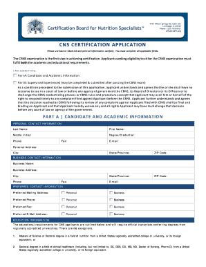 Fillable Online Cbns Cns Certification Application Cbns Fax Email