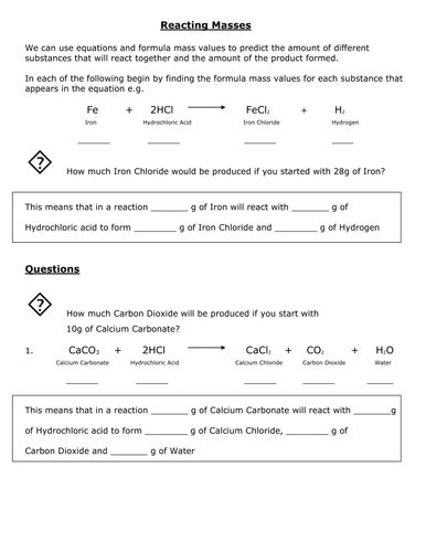 Reacting Masses Teaching Resources