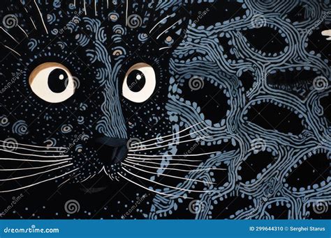 A Black Cat With White Eyes And A Patterned Face Ai Stock Photo