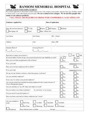 Fillable Online Ransom RMH Employment App Ransom Memorial Hospital