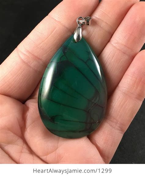 Green And Black Dragon Veins Agate Stone Pendant 0A9Be0uENwY