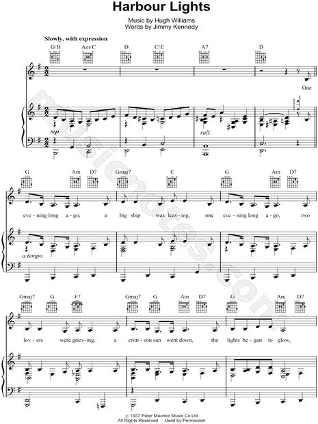 Vera Lynn Harbour Lights Sheet Music In G Major Transposable Download And Print Sku