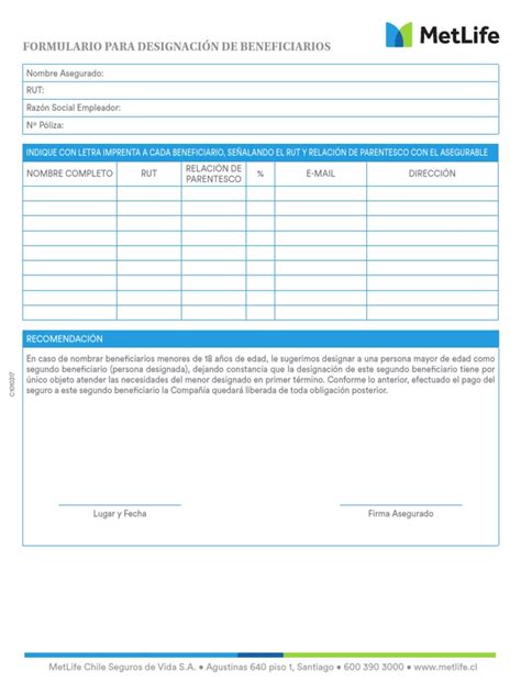 Formulario Para Designacion De Beneficiarios Pdf
