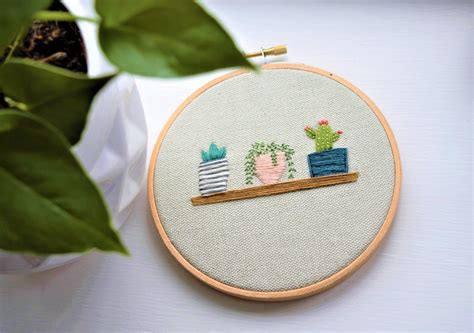 Shelf Plants Embroidery Hoop Art Wall Decor Modern Etsy