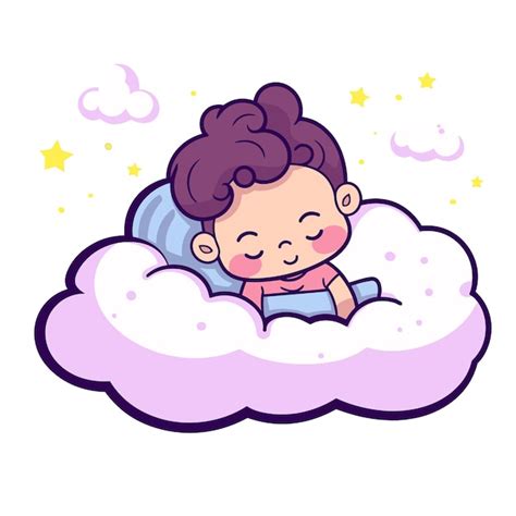 Premium Vector Cute Baby Sleeping On Cloud Pillow Cartoon