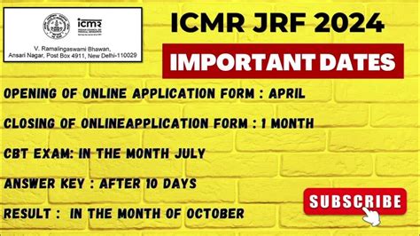 Icmr Jrf 2024 Exam Important Dates When Exam Will Be Conductedonline Application Form