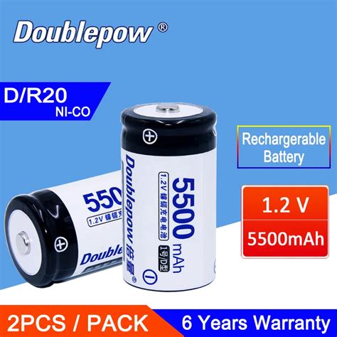 2Pcs 1.2V 5500mAh R20 Battery Actual Capacity D/R20 Size Rechargeable ...