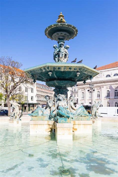 A Fountain In Rossio Square In Lisbon Editorial Image Image Of April