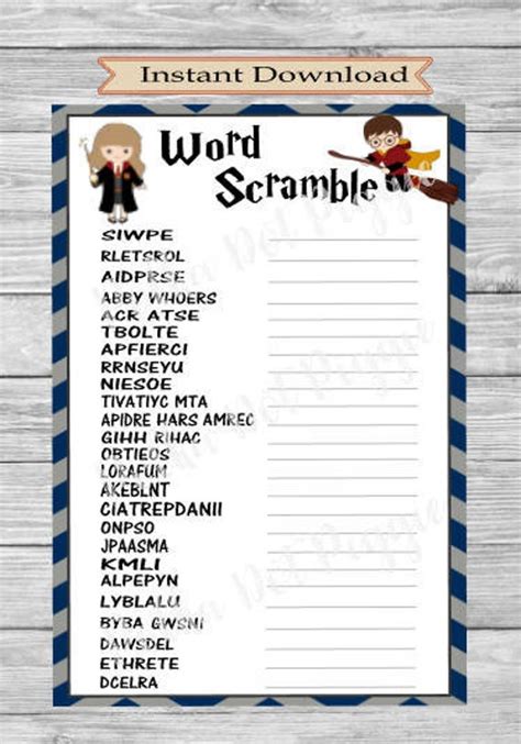 Wizard Kids Harry Potter Word Scramble Baby Shower Game