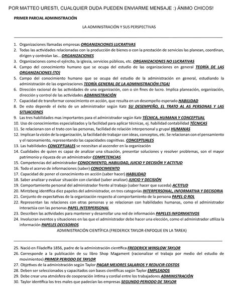 Primer Parcial Administración PRIMER PARCIAL ADMINISTRACIÓN LA