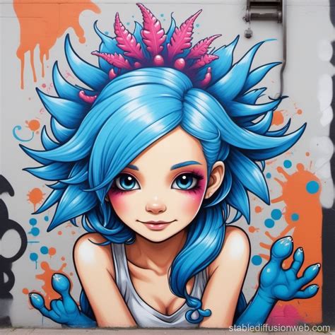 Adorable Axolotl Woman With Blue Hair Stable Diffusion Online