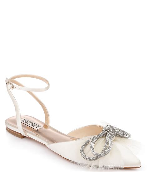 Badgley Mischka Sabina Satin Rhinestone Embellished Bow Dress Flats