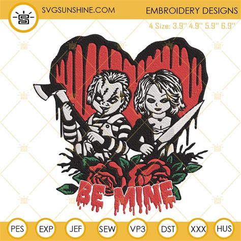 Be Mine Chucky Tiffany Embroidery Designs Horror Valentine Embroidery Files