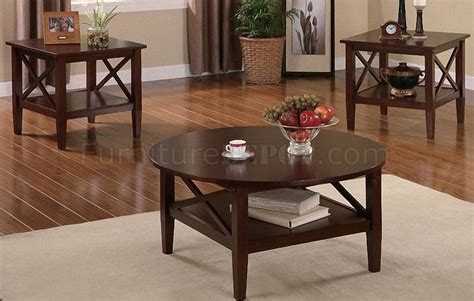 Dark Brown Finish Modern Artistic 3PC Coffee Table Set