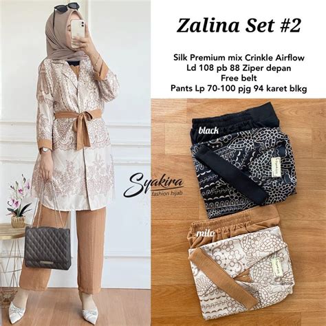 Jual Zalina Set 2 By Syakira Setelan Silk Premium Mix Crinkle