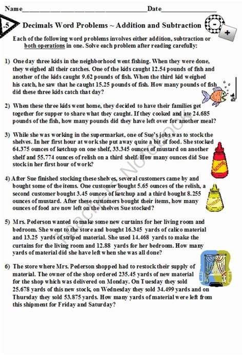 50 Decimal Word Problems Worksheet