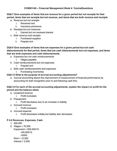 WK4 HW Tutorial Questions COMM1140 Financial Management Week 4