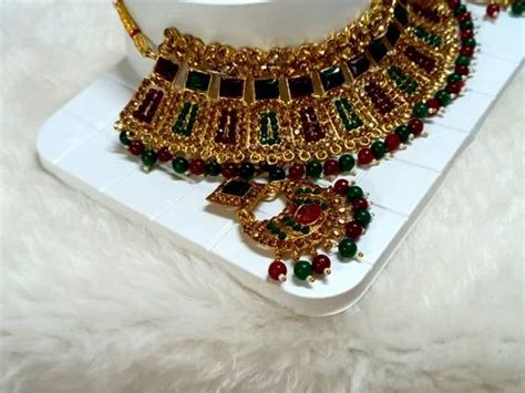 Majak Metal Wedding Big Size Choker Set Full Stone Box Packing At Rs