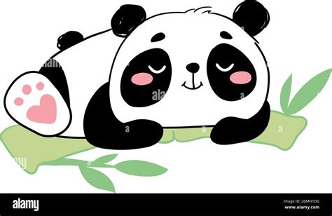 Cute Baby Panda Is Sleeping On The Bamboo Vector Illustration Funny