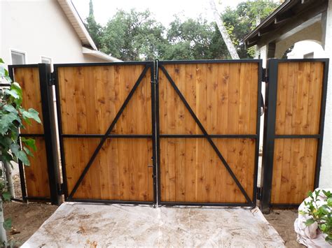 Wrought Iron Frame With Wood Overlay Double Swing Gates Diaz Gates