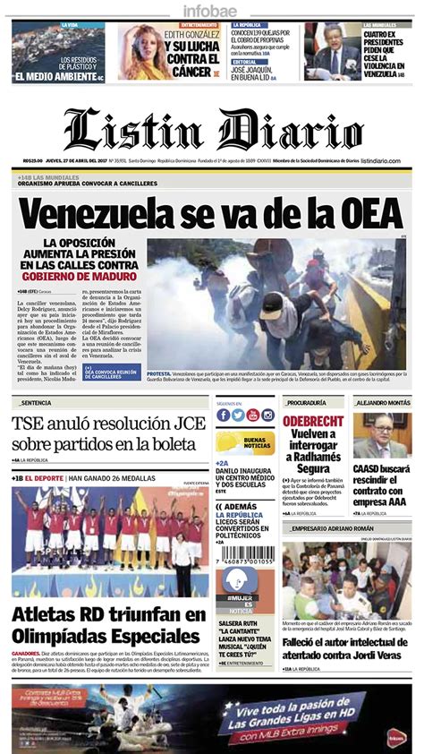 Listin Diario República Dominicana Jueves 27 De Abril De 2017 Infobae