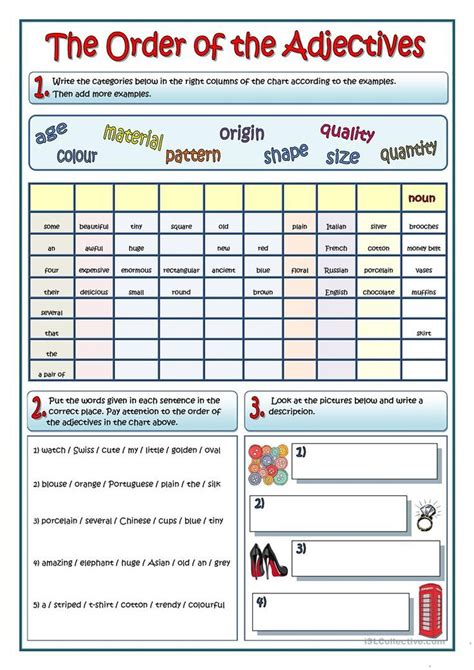 Worksheets Adjective Order