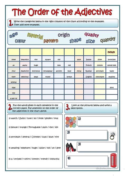 Order Of Adjectives Exercises