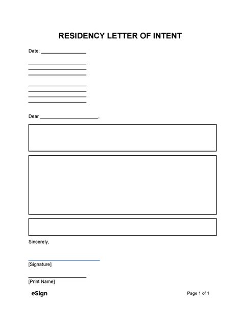 Free Residency Letter Of Intent Pdf Word