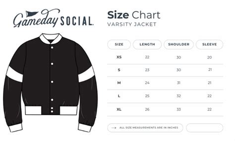 Size Chart Gameday Social Apparel Co