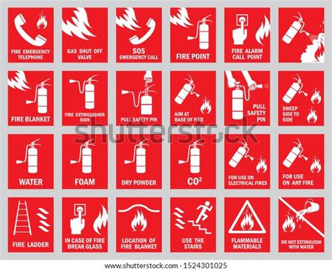 Set Fire Safety Signs Collection Warning Stock Vector Royalty Free 1524301025