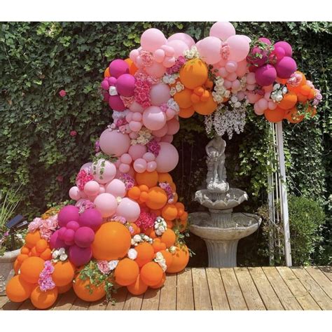Hot Pink Orange Balloon Garland Arch Kit Pcs Pink Orange And Chrome Metallic Gold Balloons
