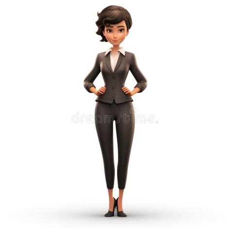 Realistic 3d Cartoon Business Lady In Black Suit Stock Illustration