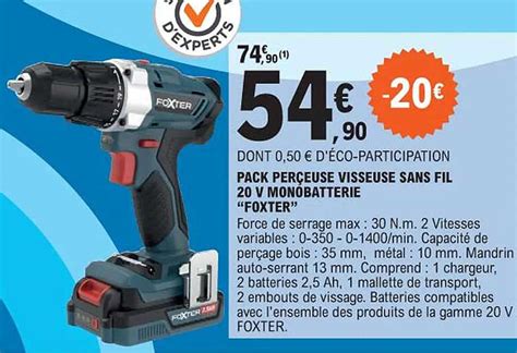 Promo Pack Perceuse à Percussion Sans Fil 20 V foxter chez E Leclerc